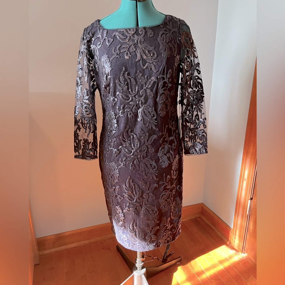 New Adrianna Papell Navy sequin lace sheath dress NWT size 8